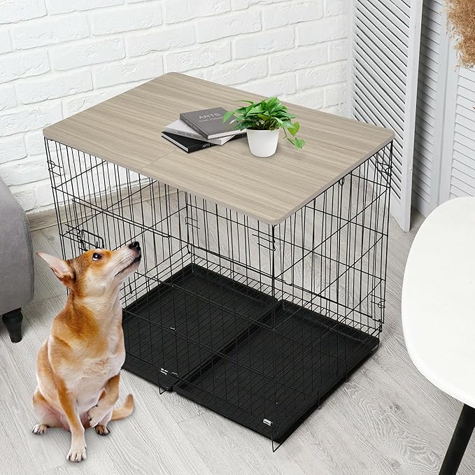 Deblue Dog Crate Topper, Crate Topper for 48in Wire Dog Cages, Wooden Dog Kennel Table Top for Large Dog, Foldable, Portable, Morden-(48 in Only Topper)
