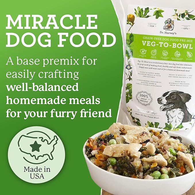 Dr. Harvey's Veg-to-Bowl Dog Food, Human Grade Dehydrated Base Mix for Dogs, Grain Free Holistic Mix (3 Pound)