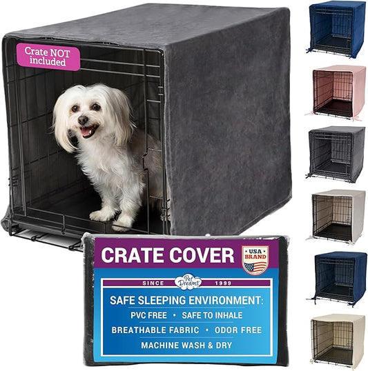 Pet Dreams Dog Crate Cover - Breathable Fabric Kennel Topper for Single-Door Crates, Fits iCrate Dog Cages 18, 24, 30, 36, 42, 48 Inches (Grey, X Small, 18")