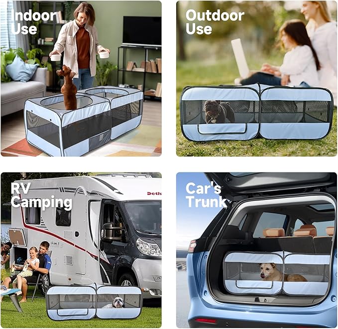 2-in-1 Dog Playpen, 46.5'' Pop Up Cat Puppy Pet Playpens Indoor/Outdoor Cats Enclosed, Cat Dog Tent Crate Cage Kennel, Portable Playpen for Kitten, Small Animals Play Pen(No Divider, Unified Space)