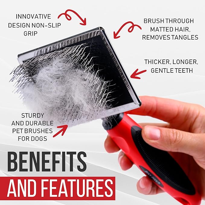 Slicker Brush for Dogs With Coated Tips - Extra Long Pins Removes Tangles - Doodle and Goldendoodle Brush Goes Deep Into Undercoat - Golden Retriever Brush for Shedding - Cepillo Para Perros