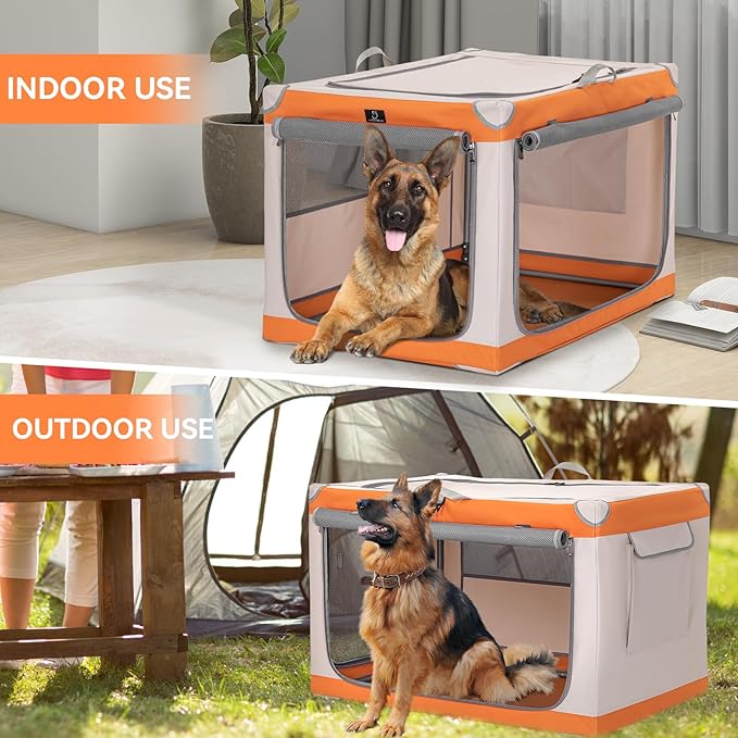 A4Pet Portable Dog Crate, Soft Dog Crate - 40 Inch Adjustable Stainless Steel Frame, Lightweight, Durable and Collapsible Crate with 3-Door, Foldable Dog Kennel