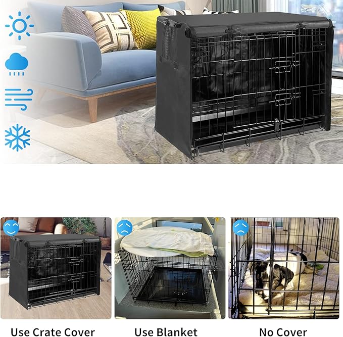 Dog Crate Cover 48 inch XL Dog Kennel Outside Cover, Big Dog Cage for Large Dogs Wire with1 2 3 Doors, Waterproof 600D Oxford Fabric Indoor/Outdoor Black(Dog Crate NOT Included)