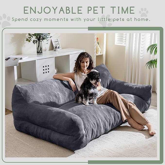 HIGOGOGO Giant Human Dog Sofa Bed, Big Comfy Floor Sofa Couch for Pet Families with Foam Chunk Supportive Mat, Corduroy Orthopedic Dog Bed for Human, Grey