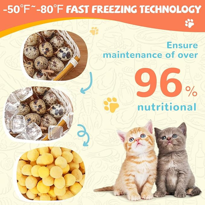 Freeze Dried Quail Egg Yolk Pet Treats, Freeze-Dried Pet Food for Dogs, Cats, Pure Fresh Ingredient, 9.2 oz, Rawhide Free, Gluten&Grain Free