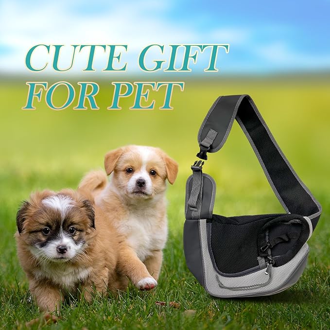 Dog Sling Carrier Pet Puppy Sling Bag Small Dogs Cats Carrier Hand Free Dog Satchel Carrier for Outdoor Travel, Medium, Grey