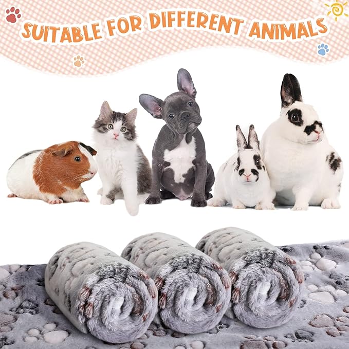 Tatuo 4 Pcs Dog Blanket Pet Puppy Blanket Puppy Teething Toys Paw Print Fleece Blanket for Pet Cat Soft Warm Sleep Mat Guinea Pig Cage Blanket(Medium(30 x 20.5 Inch),Gray)