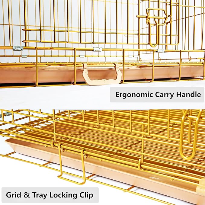 Homey Pet Dog Crates for Medium Dogs, 30 Inch Dog Cage for Small Dogs, Collapsible Nano-Coating Metal Wire Small Dog Kennel Indoor with Removable Floor Grid Tray, Double Doors, GOLD30+PINK30 Bundle