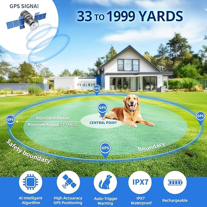 GPS Dog Fence Collar with Wireless Tracker – No Shock, Waterproof & Rechargeable – Smart Pet Containment for Small, Medium & Large Dogs – Adjustable, Portable, Safe Training System