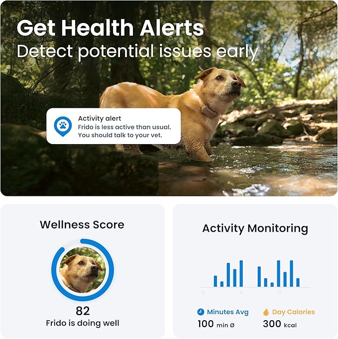 Tractive GPS Dog Tracker (2025 Release with Free 6 Month Subscription) | Real-time Pet Location Tracker | Health & Wellness Alerts | Virtual Fence for Dogs | Bark Monitoring (Brown)