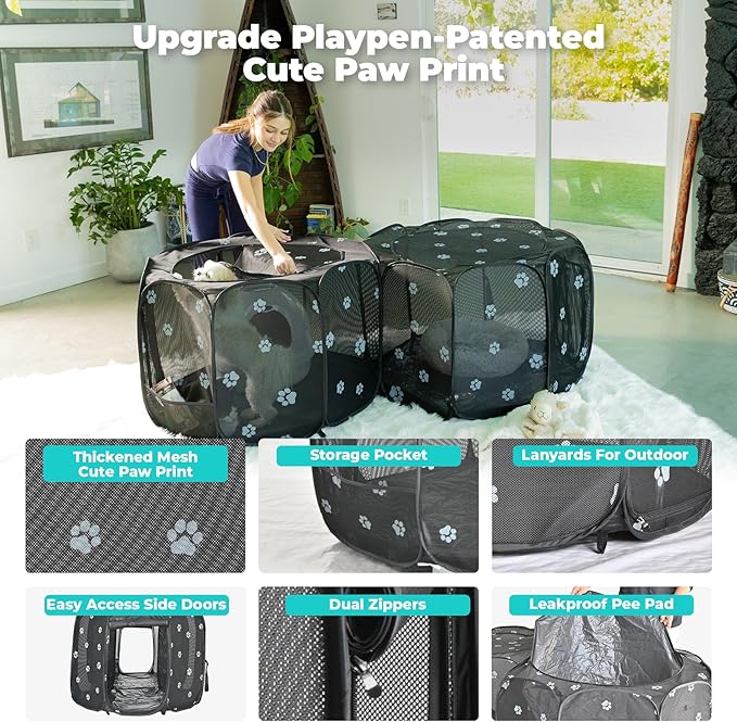 2-in-1 Cat Playpen, 72''Pop Up Dog Pet Playpen for Indoor Outdoor Cats Enclosed, Portable Pet Playpen, Kitten Puppy Foldable Play Pen Cat Dog Tent Crate Cage Kennel(No Divider, Unified Space)