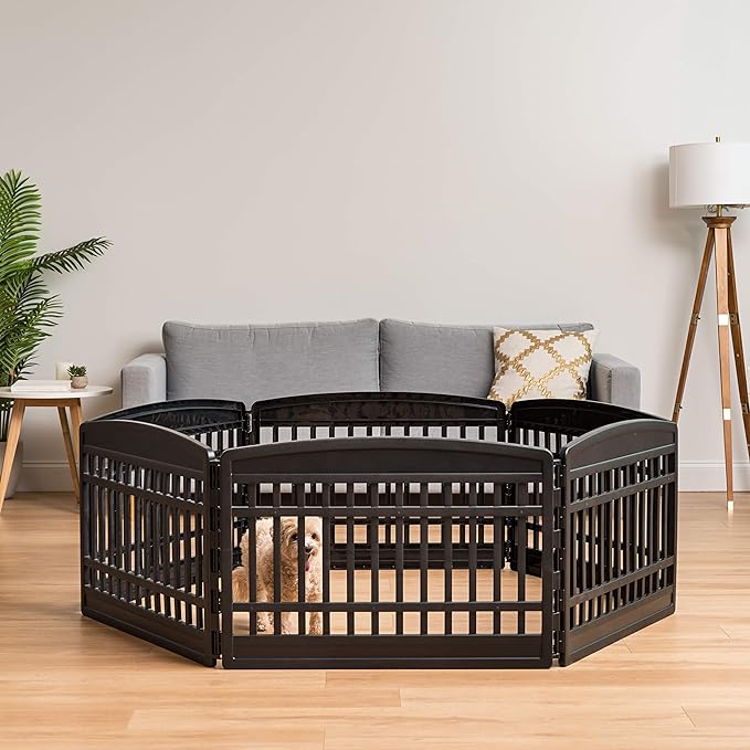 IRIS USA 24-inch 6 Panel Exercise Pet Playpen with Door, Black + IRIS USA Pee Pads Square Pet Training Pad Holder for Dogs, Dark Gray