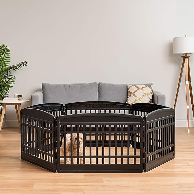 IRIS USA 24" 6-Panel Puppy Playpen, 61 x 61 x 24, Puppy Fence, Dog Playpen, Dog Play Pen Indoors, Pet Fence, Small/Medium Pets, Black