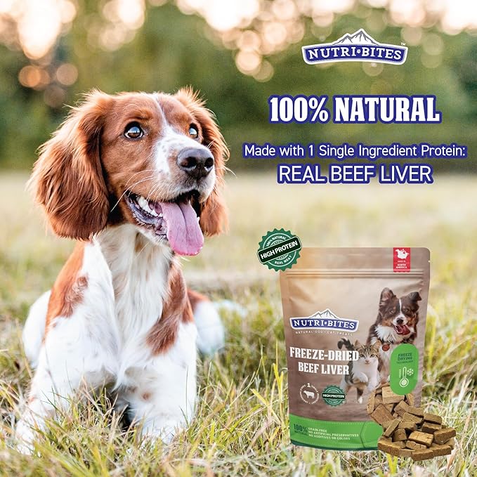 Nutri Bites Freeze Dried Beef Liver Dog & Cat Treats, 4 oz | Healthy Pet Training Treats or Food Topper | All Natural, Single Ingredient, High Protein