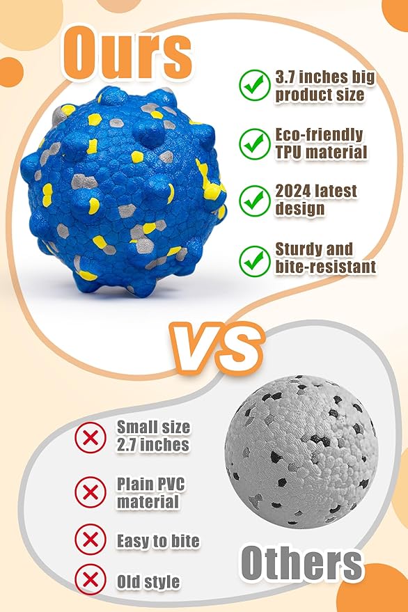 4Pcs Dog Balls for Aggressive Chewers, Indestructible Dog Tennis Balls, Durable Bouncy Dog Toy Balls, Dog Balls for Teething, Interactive Dog Toys for Fetch Game Large