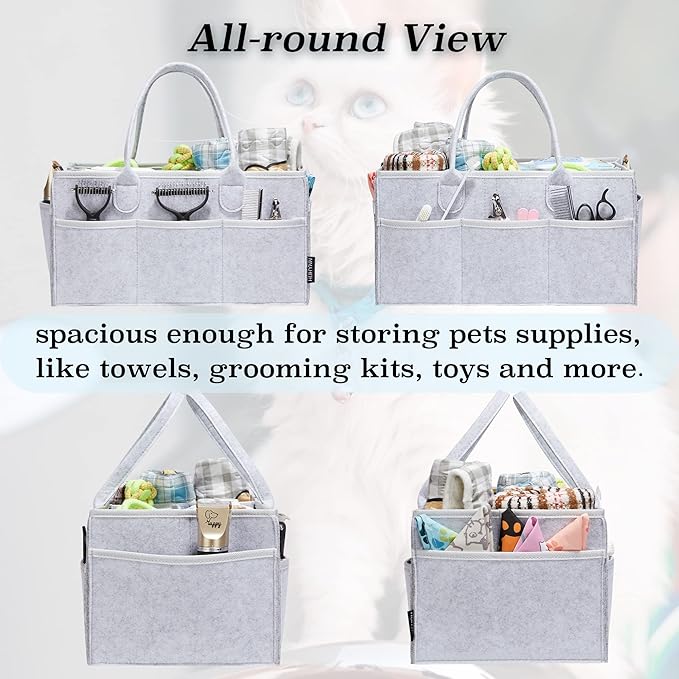 Pet Grooming Tote Bag, Dog Grooming Supplies Organizer Bag, Dog Grooming Bag for Travel Outdoor(Bag ONLY) (Sliver Grey)