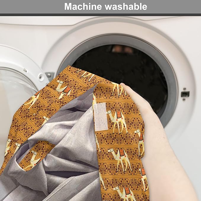 Lunarable Camel Dog Crate Cover, Traditional Pattern with Strokes Desert Animal Repetition in Folk Accessories, Easy to Use Pet Kennel Cover for Small Dogs Puppies Kittens, 22 Inch, Apricot and Cream