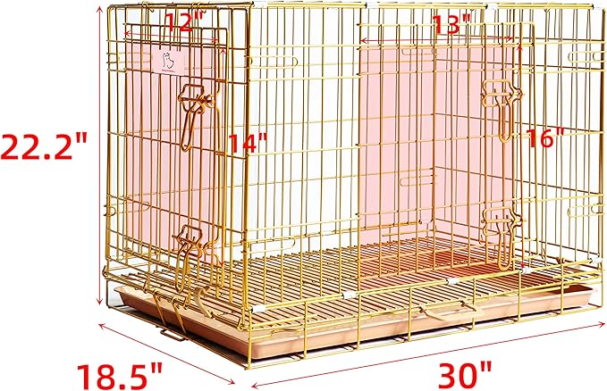 Homey Pet Dog Crates for Medium Dogs, 30 Inch Dog Cage for Small Dogs, Collapsible Nano-Coating Metal Wire Small Dog Kennel Indoor with Removable Floor Grid Tray, Double Doors, GOLD30+PINK30 Bundle