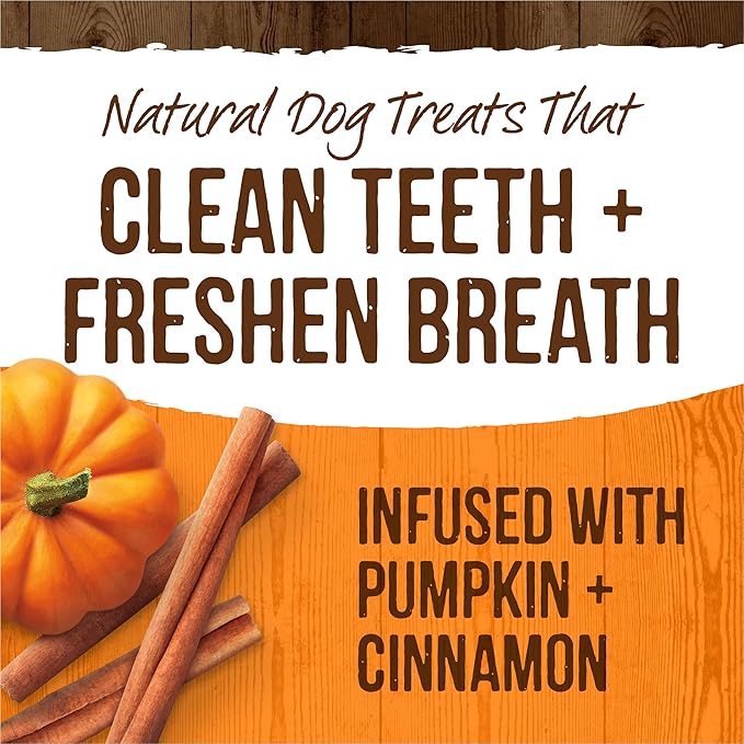 Merrick Fresh Kisses Natural Dental Chews, Treats Infused with Pumpkin and Cinnamon for Medium Dogs 25-50 Lbs - 8.1 oz. Pouch