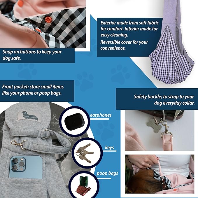 Pet Carrier for Small Dogs & Cats, Sling Carrier with Safety Buckle, Buttons and Front Pocket, Soft, Durable Design, Dog Carriers for Small Dogs 0-12 lbs, Dog Pouch Carrier (Light Grey)