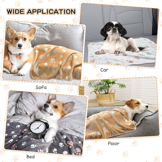 Rezutan Upgraded Dog Blankets for Medium Dogs, 3 Pack Dog Cat Blankets Washable, Soft Pet Mat Throw Cover for Kennel Crate Bed, Cute Paw Pattern, Dog Blanket, Pet Blanket 30"x20"