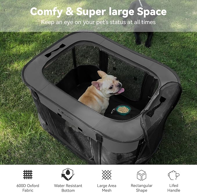 Dog Cat Playpen28/31/35in, Pet Puppy Portable Pens for Outdoor Travel Crate, Indoor After Surgery Use, Foldable Dog Kennel Tent for Rabbit or Small Animals and Tent Stakes (Dark Grey, Lagre)