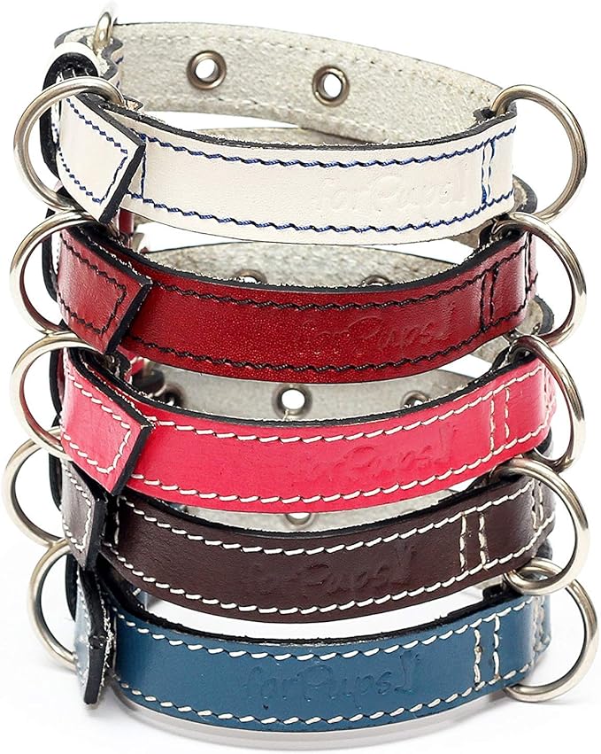 Premium Leather Collars with Stainless Steel Buckles (12"-15", Chocolate)