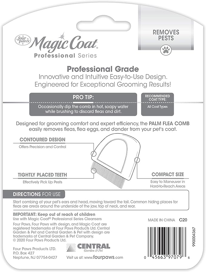 Magic Coat Professional Series Grooming Contoured Grip Palm Flea Comb for Dogs, 1 Count