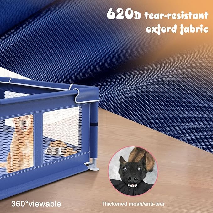 Puppy PlayPen 50 × 50 Inch, Dog Playpen with Gate for Puppies, Small and Medium Dogs, Pet PlayPen for Outdoors & Indoors, Tear Resistant Fabric
