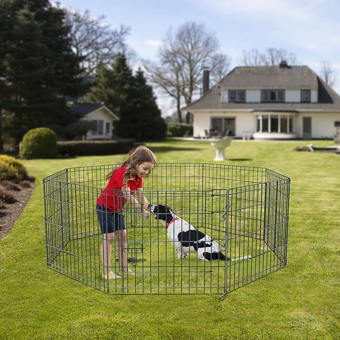 NEZUC Foldable Metal Dog Exercise Playpen Gate Fence Dog Crate 8 Panels 36 Inch Height Puppy Kennels with Bottom Pad for Animals Outdoor Indoor (with Bottom pad, 8 Panels 36" H)