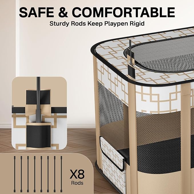 Upgraded Dog Playpen Outdoor Indoor, Portable Foldable Pet Playpen for Dogs, Cats, Small Animal, Great for Travel and Camping, Including Carrying Case (Large)