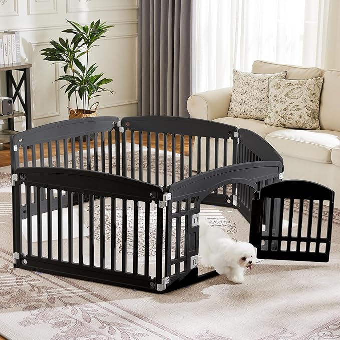 Dog Playpen 6-Panel 24" | Safe & Secure Indoor/Outdoor Pet Fence | Folding & Portable | 35 x 35 x 24IN, Ideal for Small to Medium Dogs | Easy to Clean (Black)