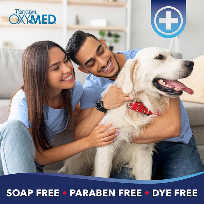 TropiClean OxyMed Dog Shampoo for Allergies and Itching , Medicated Oatmeal Shampoo for Dry Itchy Skin, Seborrhea, & Hot Spots, Cat Safe, 20oz.
