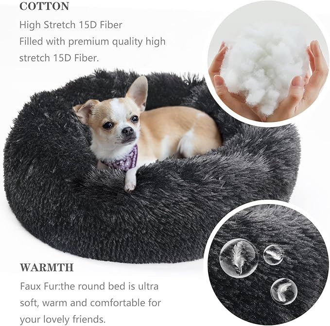 nononfish Puppy Beds for Small Dogs Washable 19” Black Calming and Anxiety Pet Beds Fluffy and Plush Durable Small Dog Bed