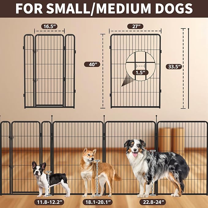 MESTYL Dog Door for Wall and Dog Play Pen Indoors, Heavy Duty Metal Puppy Playpen, Portable Dog Exercise Pen Temporary Pet Fence with Gate, 32" Height 8 Panels