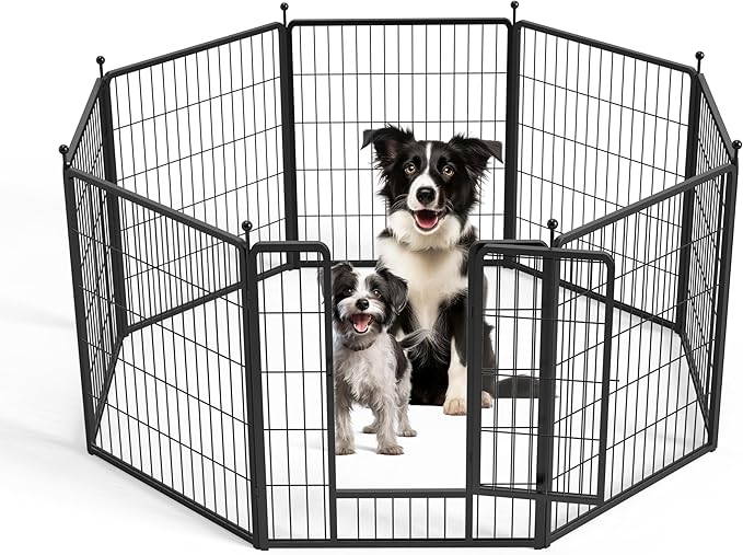 HealSmart Dog Playpen 32 Inch 8 Panels, Multi-Shaped Foldable Metal Pet Pen Fence with Single Gate, Light Weight and Easy to Carry, Black