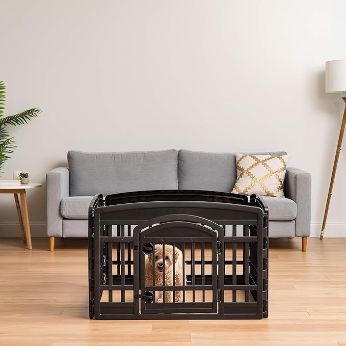 IRIS USA 24" 4-Panel Dog Playpen with Door, 35 x 35 x 24, Puppy Playpen, Dog Play Pen Indoors, Pet Fence, Small Pets, White