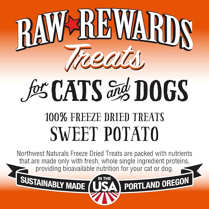 Northwest Naturals Raw Rewards Freeze-Dried Sweet Potato Treats for Dogs and Cats - Bite-Sized Pieces - Healthy, 1 Ingredient, Human Grade Pet Food, All Natural - 2 Oz (Pack of 3)