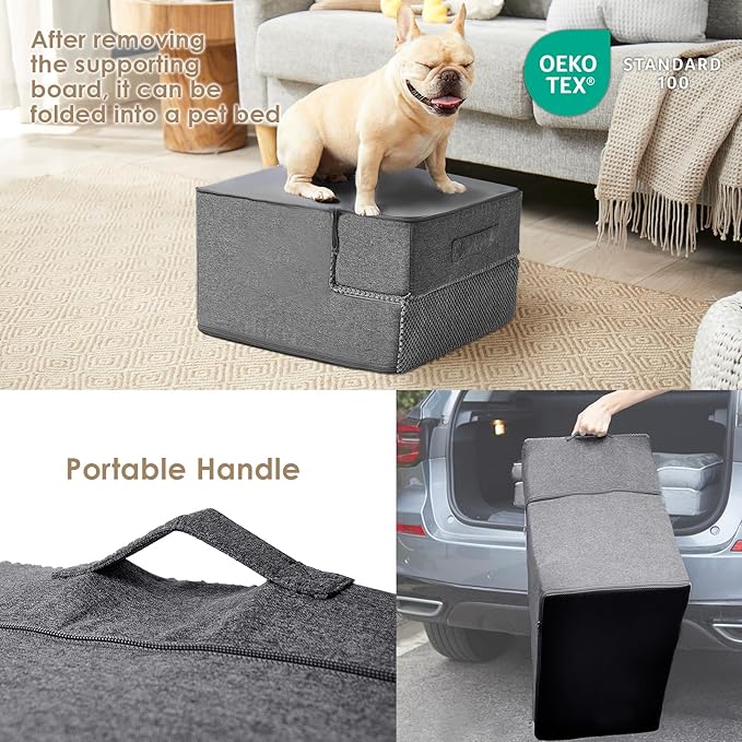 EHEYCIGA Dog Stairs Ramp for Small Dogs 13.5" H, 3-Step Dog Steps for Couch Sofa and Chair, Pet Steps for Small Dogs and Cats, Non-Slip Balanced Dog Indoor Ramp, Grey