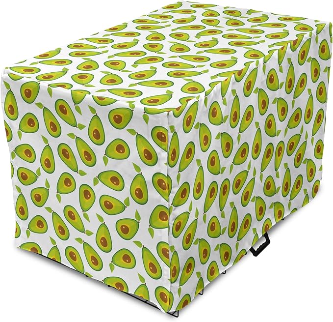 Lunarable Avocado Dog Crate Cover, Pattern of Sliced Healthy Fruits Scattered, Easy to Use Pet Kennel Cover for Medium Large Dogs, 36 Inch, Lime Green White Brown