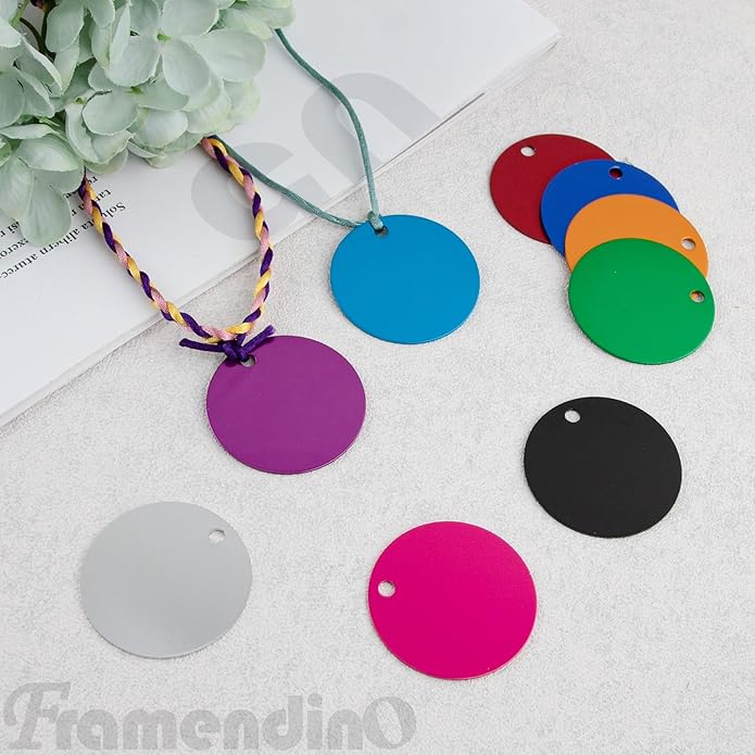 Framendino, Pet ID Tag Colorful Blank Round Double Sided Pets ID Tag Name Phone Number ID Tags Aluminum Charms