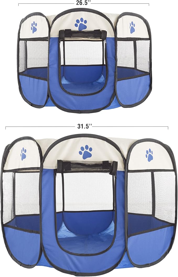 Pop-Up Pet Playpen - Indoor and Outdoor Dog Pen with Carrying Case - Portable Pet Enclosure for Dogs, Cats, and Other Small Animals by PETMAKER (Blue)