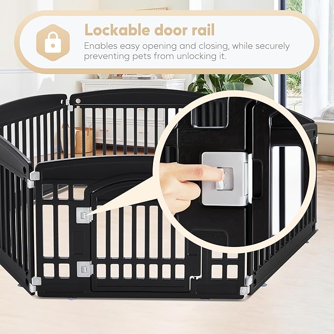 Simple Deluxe Dog Playpen, 24" Exercise 6-Panel Pet Playpen with Door, Safe and Secure, Folding and Portable Puppy Playpen for Puppies and Small Dogs, Black