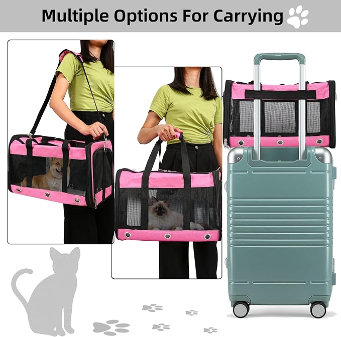 Soft Sided Cat/Dog Carrier,Collapsible Pets Travel Carriers for Pet/Puppy with Shoulder Strap & Removable Mat,Mesh Top Load Small Dogs/Cats Carry Bag Up to 17 Lbs TSA Airline Approved(Pink,M)