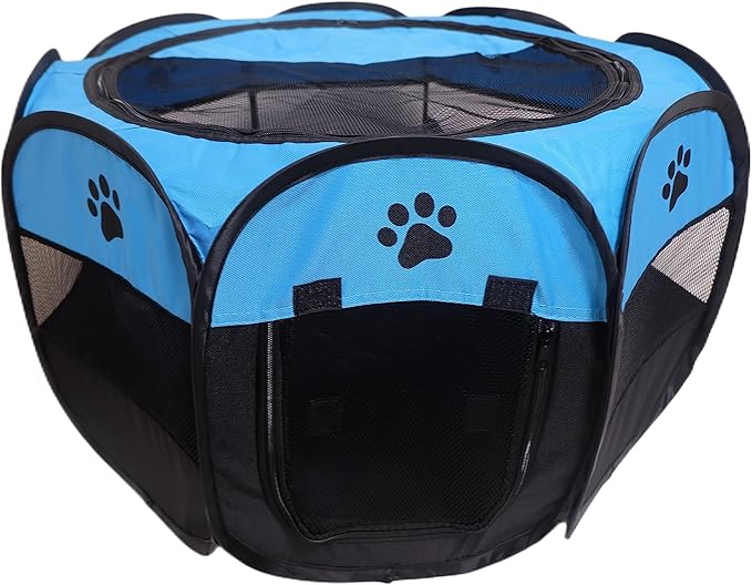 Portable Pet Playpen,Foldable Dog Playpen for Dogs and Cats,Rabbits,Pet Exercise Pet Tents Indoor Outdoor Use (S(28.7" x 28.7" x 16"), Blue)