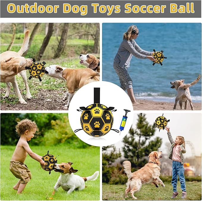 QDAN Dog Toys Soccer Ball with Straps - Durable Dog Balls for Large Dogs, Outdoor Dog Toys, Dog Water Toy, Herding Ball, Puppy Dog Birthday Gifts (8 Inch)