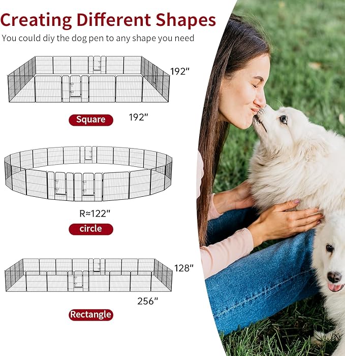 FDW Dog Playpen Dog Pen Dog Kennel 24 Panels 32 Inch Height Indoor Outdoor Folding Metal Portable Puppy Exercise Pen Heavy Duty Dog Fence for Yard Camping,Black
