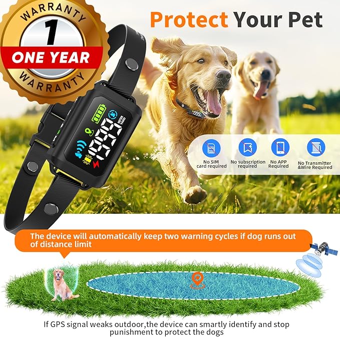 GPS Dog Fence Collar with Wireless Tracker – No Shock, Waterproof & Rechargeable – Smart Pet Containment for Small, Medium & Large Dogs – Adjustable, Portable, Safe Training System