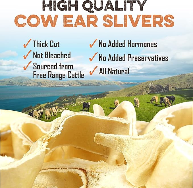 BRUTUS & BARNABY Cow Ears for Dogs; Ear Slivers are Great for Puppy Teething, Single Ingredient Beef Ear Slivers for Small to Medium Size Dogs (100grams)
