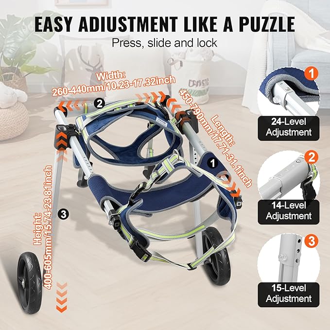 VEVOR Dog Wheelchair for Back Legs, Pet Wheelchair Lightweight & Adjustable Assisting in Healing, Dog Cart with 2 Wheels for Injured, Disabled, Paralysis, Hind Limb Weak Pet (Large)